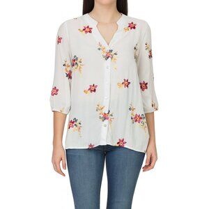 Kindred Womens White Floral Embroidered Top Elbow Sleeve Size M Anthropologie